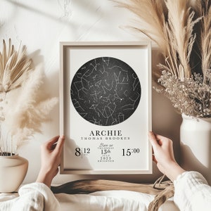 Regalo personalizado para recién nacido - Impresión de detalles de nacimiento con mapa estelar - Día de nacimiento - Cielo nocturno - Baby Shower - Cumpleaños - Mamá - Papá