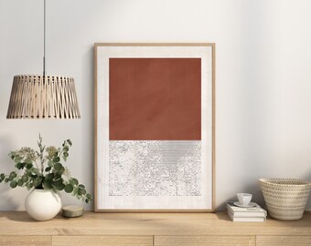 Abstract Square Print - Burnt Orange Geometric Art on Serene Beige Background with Fragmented Lines - Modern Wall Decor