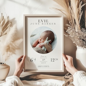 Neugeborene personalisierte Geburtsdetails & Fotodruck - Baby Geschenk neue Eltern Mama Papa Andenken Geburtstag Schwangerschaft