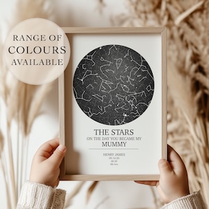 Regalo personalizado para el Día de la Madre para mamá / Impresión de mapa estelar / Cielo nocturno / Día en que naciste / Para su recién nacido / Pensativo / Maternidad única