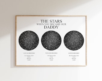 Personalised Triple Star Map Print: Custom Night Sky Gift