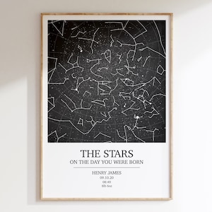Regalo personalizado del día en que naciste / Impresión de mapa estelar / Cielo nocturno / Cumpleaños / Baby Shower / Nuevos padres / Póster