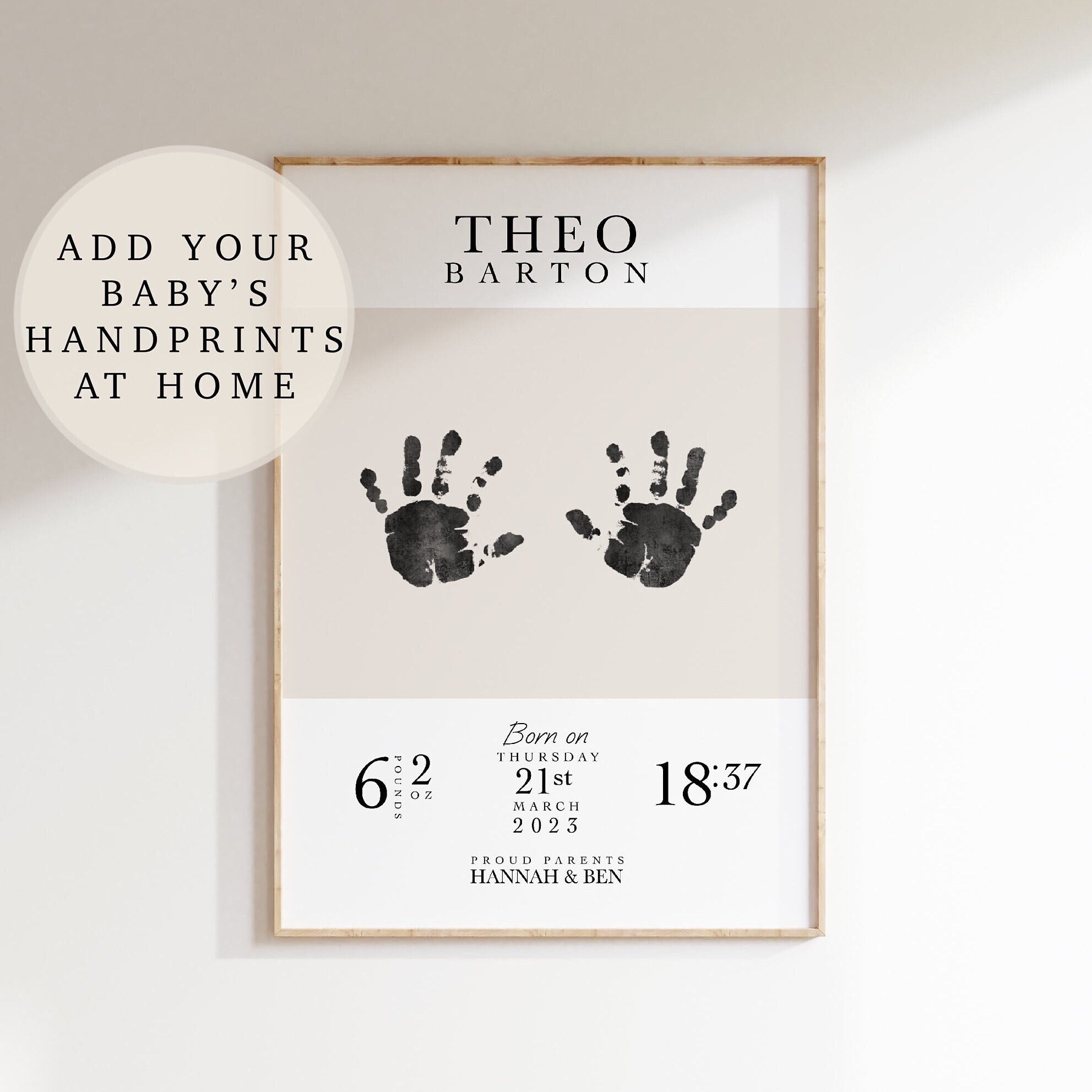 New Baby Boy Girl or Twins Baby's Hand Print Footprint Kit & Rustic Wooden  Frame Photo Prints Display Newborn Christening Baby Shower Gift 