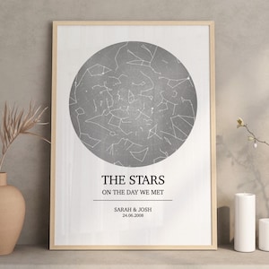 Cadeau Saint Valentin Petit ami Petite amie Fiancée Mari Femme | Impression personnalisée de carte des étoiles du jour où nous nous sommes rencontrés | Ciel nocturne | Anniversaire | Ce jour-là