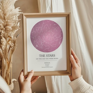 Impression personnalisée de carte des étoiles | Les étoiles le jour de votre naissance | Cadeau personnalisé | Ciel nocturne | Anniversaire | Baby Shower | Nouveaux parents | Affiche