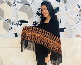 Palestinian embroidery (tatreez) shawl made in Hebron (Made in Palestine). This is machine embroidered