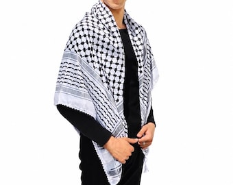 Traditional Black and White Keffiyeh Scarf | Shemagh Style Headscarf | Sourced Through Palestinian Shop Owners in Hebron