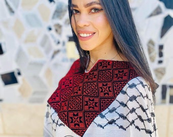 Palestinian kuffiyah and tatreez shirt - one size (Made in Palestine)