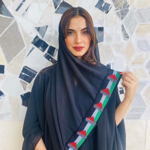 Palestinian Black Shawl with Flag