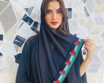 Palestinian Black Shawl with Flag