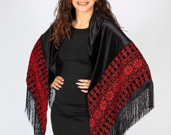 Palestinian embroidery (tatreez) shawl made in Hebron - for women- (Made in Palestine). This is machine embroidered