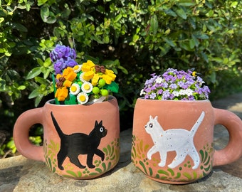 Cat vases, cat plant holder, cat cups, cute vase, ghibli vase