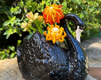 Ceramic swan vase, ceramic swan, swan vase, ceramic sculpture