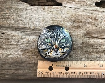 Tabby Cat Hand Painted on Natural Rock, Free personalizing, gift wrapped