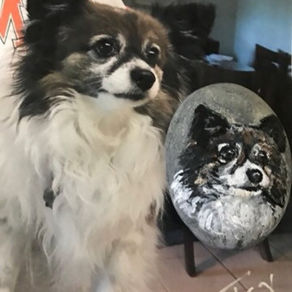Custom Pet Portraits, Pet memorials, Pocket sized or large stone, Hand Painted River Rock, Free Personalization