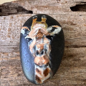 Giraffe in the Wild, Hand painted River Rock, free personalization and shipping