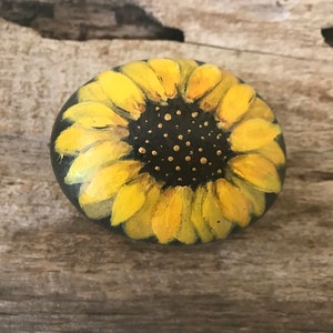 A Bright Sunflower is a symbol of summer., Hand painted natural River Rock, free personalizing and shipping in the US