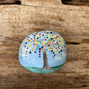 Whimsical Tree hand painted rock, Free Personalization and free shipping