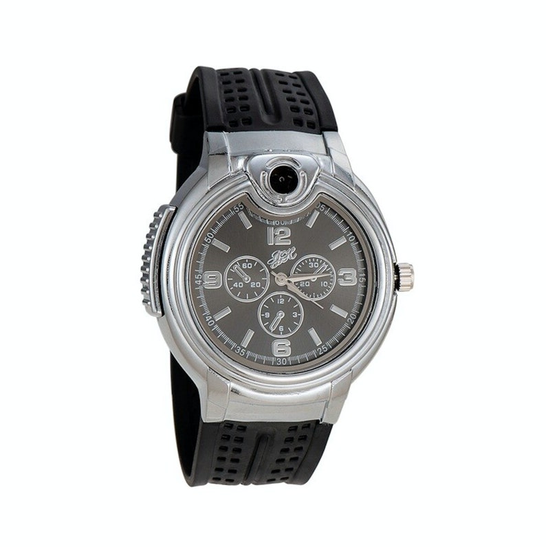 Style de montre briquet à flamme nue coupe-vent briquet à gaz flamme nue montre briquet accessoires pour fumeurs Gadgets pour hommes pour cadeau de Noël Noir