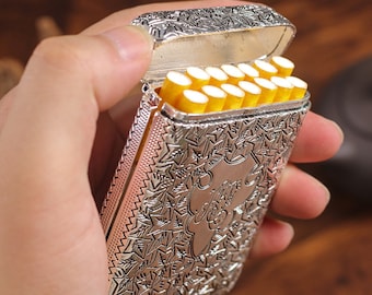 Shelby Cigarette Case, Carved Cigarette Holder, Father's Day Gift, Anniversary Gift, Pocket Storage Box Cigarette Box Gift