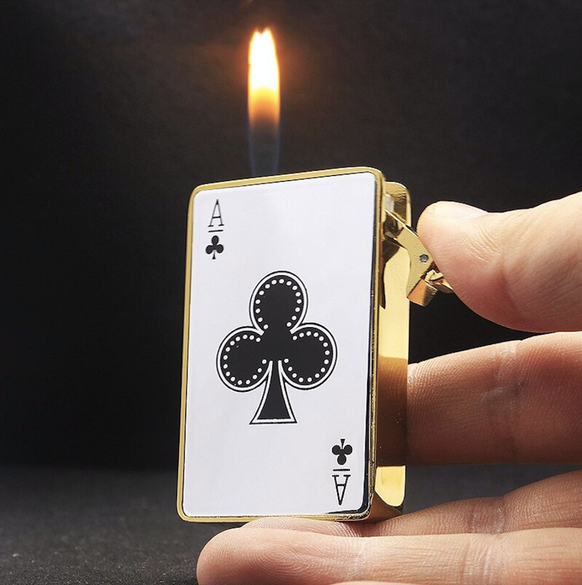  Karten Feuerzeuge mit Grüner Flamme,Metall Kreativ-Poker Coole  Feuerzeuge Nachfillbar,Lighter mit Währung-Detektor Geschenke für  Männer,Schwarz a
