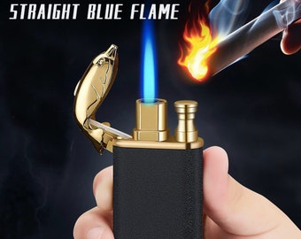 Dolphin Crocodile Double Fire lighter New Blue Flame Metal Lighter Creative Direct Windproof Open Fire Conversion Lighter For Christmas Gift