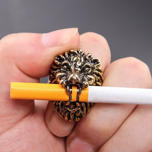 Cabeza de león Soporte de cigarrillo Dedo anular para hombres Mujeres Cigarrillos ajustables Fumar