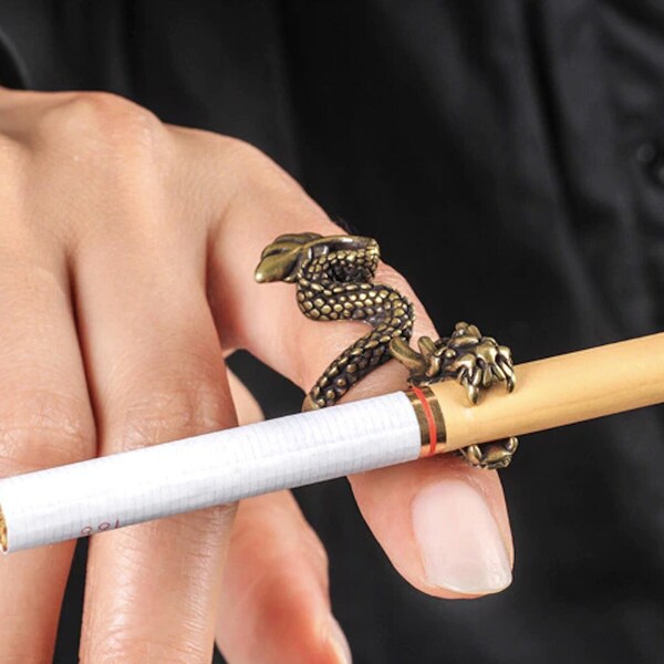 Dragon Cigarette Holder Ring for Men Women Bronze Opening Adjustable Cigarettes Smoking