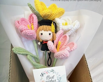 Graduation bouquet,Handmade Crochet flowers,Personalized gift for graduation,Tulip flowers,Back to School,Gift for friend,classmate