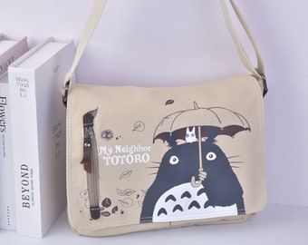 Cartoon Canvas Messenger Bag,Totoro Shoulder Bag,Students Book Crossbody Bag,Birthday Gift,Mother's Day Gift,Gift for Her