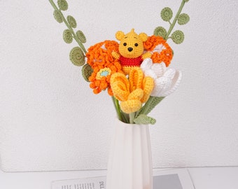 Winnie the Pooh Crochet Bouquet,Handmade Crochet ornament,Knitting Flower with Cartoon Character ,Birthday gift,Ship from NY in 2 Days