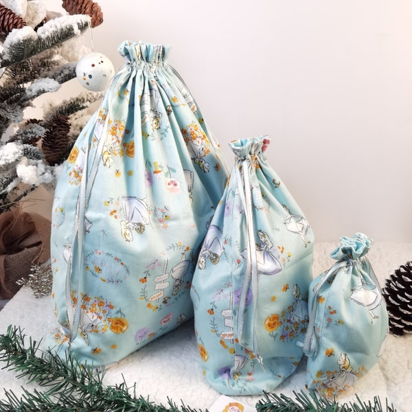Alice Wonderland Gift Bag.Winter Girls Gift Wrap ,Reusable Gift Bags ,Gift Bag for Wedding,Cotton Gift Wrap,Birthday Gift bag,Christmas Gift