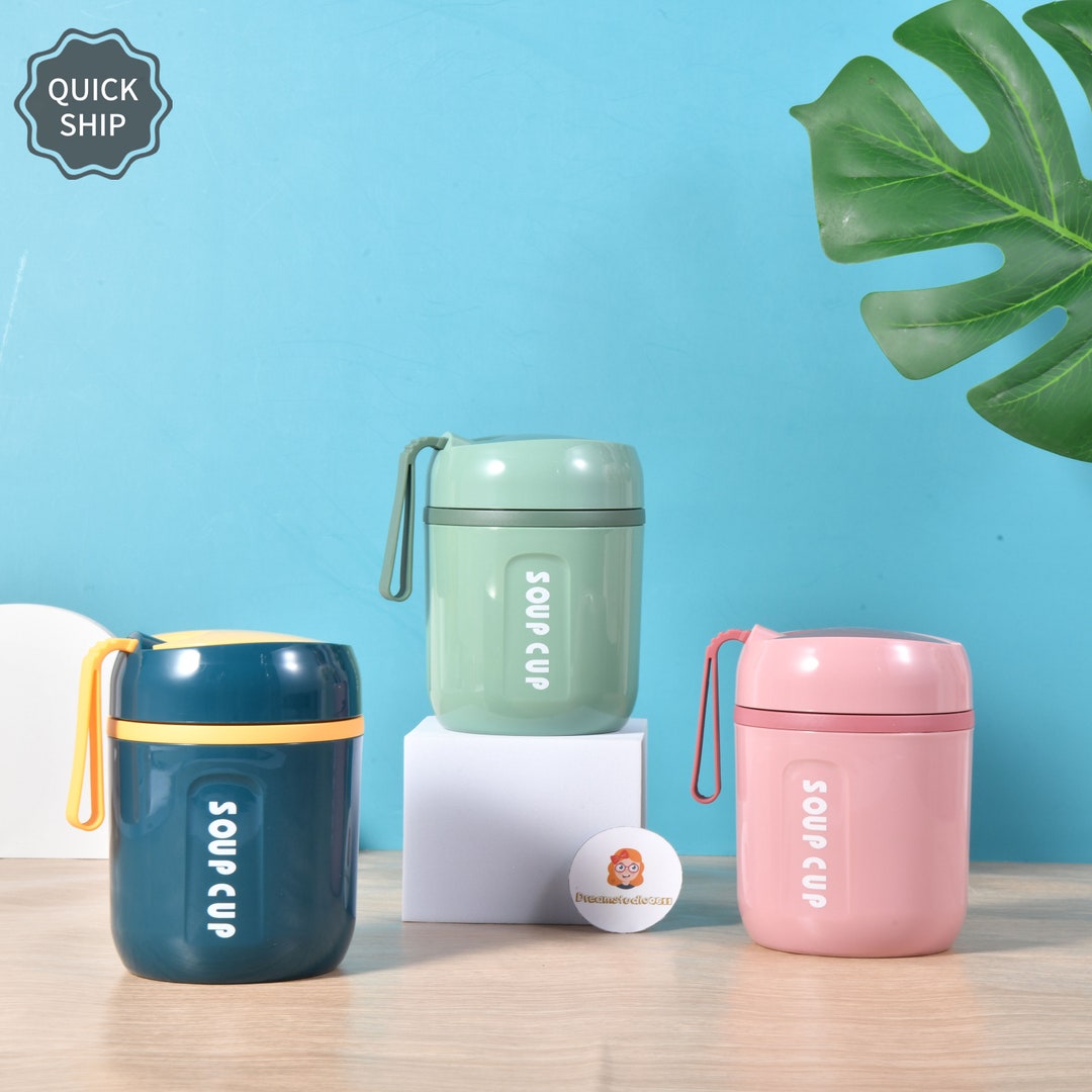 Food Thermos,portable Soup Cup With Foldable Spoon,breakfast Oatmeal Cup 480ml,304 Stainless
