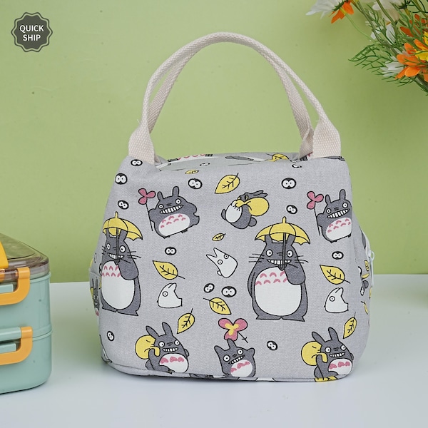 Cute Totoro Handmade Canvas Lunch Bag, Winter Insulated with Zipper Lunch Bag,Keep Warm/Cold,Canvas lunch Box,Mother's day Gift,Birthday