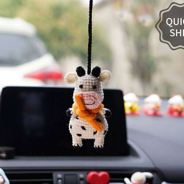 Cows Car Accessory,Cows Knitted Pendant,Winter Bag Accessory,Car Ornaments,Car Rear View Mirror Pendant,Birthday Day Gift,Mother's day Gift