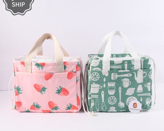 Strawberry Fruit Cu Lunch Box, Drawstring Tote Bag,Light Weight Bag,Mother's day Gift,Canvas Bag Heat Insulated,Birthday Gift