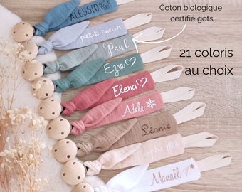 Attache tétine nouée Gaze de coton Biologique certifié gots - 21 coloris disponibles- MODÈLE DÉPOSÉ à l'INPI