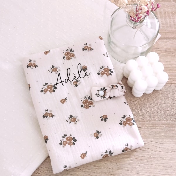 Protege carnet de santé Gaze de coton motif coton biologique