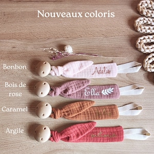 Knotted pacifier clip Gots certified organic cotton gauze 25 colors available MODEL REGISTERED with the INPI image 7