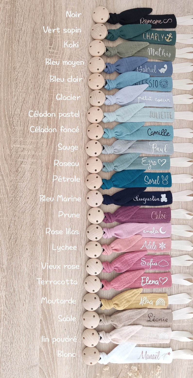 Knotted pacifier clip Gots certified organic cotton gauze 25 colors available MODEL REGISTERED with the INPI image 8