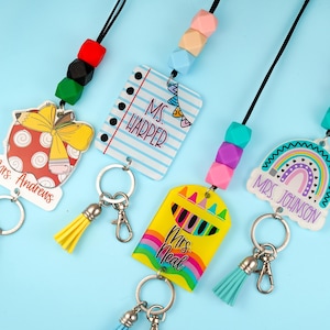 Cute Teacher Lanyard - Personalized Lanyard for Keys or ID Badge - Beaded Lanyard - Crayon Lanyard with Name - Adorable Teacher Gifts