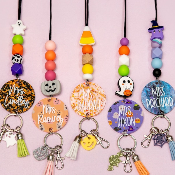 Halloween Teacher Lanyard - Personalized Lanyard for Keys or ID Badge - Halloween Lanyard - Teacher Lanyard with Name - Spooky Lanyard