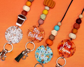 Fall Teacher Lanyard - Personalized Lanyard for Keys or ID Badge - Lanyard with Badge Holder - Fall Lanyard with Name - Cute Fall Lanyard