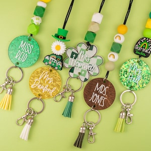Lanière de la Saint-Patrick - lanière de professeur pour clés ou badge d'identification - lanière à paillettes - lanière de perles - lanière personnalisée