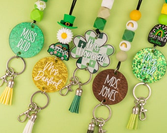 St. Patrick's Day Lanyard - Teacher Lanyard for Keys or ID Badge - Glitter Lanyard - Beaded Lanyard - Personalized Lanyard