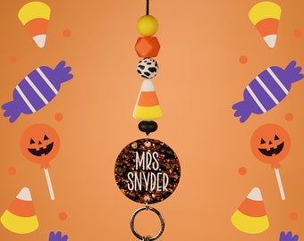 Candy Corn Cutie Halloween Lanyard - Teacher Lanyard for Keys or ID Badge - Glitter Lanyard - Beaded Lanyard - Personalized Lanyard