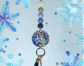 Winter Wonderland Lanyard - Teacher Lanyard for Keys or ID Badge - Glitter Lanyard - Beaded Lanyard - Personalized Lanyard