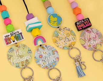 Cordón para profesores - Cordón personalizado para credencial - Cordón con cuentas - Regalos para profesores - Cordón para la vuelta al cole - By the Graces