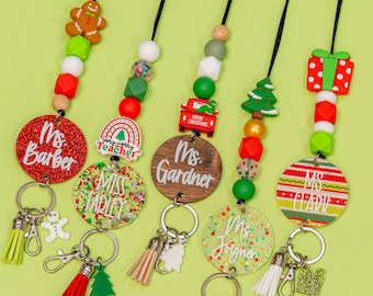 Glitter Holiday Lanyard for Teachers - Christmas Teacher Lanyard - Beaded Christmas Lanyard - Teacher Lanyard - Teacher Gifts - Badge Holder