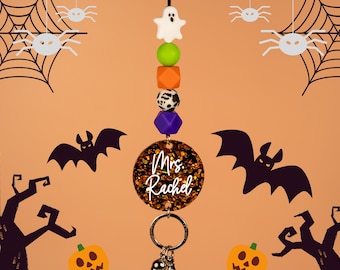 Where My Ghouls At Halloween Lanyard - Teacher Lanyard for Keys or ID Badge - Sparkly Lanyard - Beaded Lanyard - Personalized Lanyard